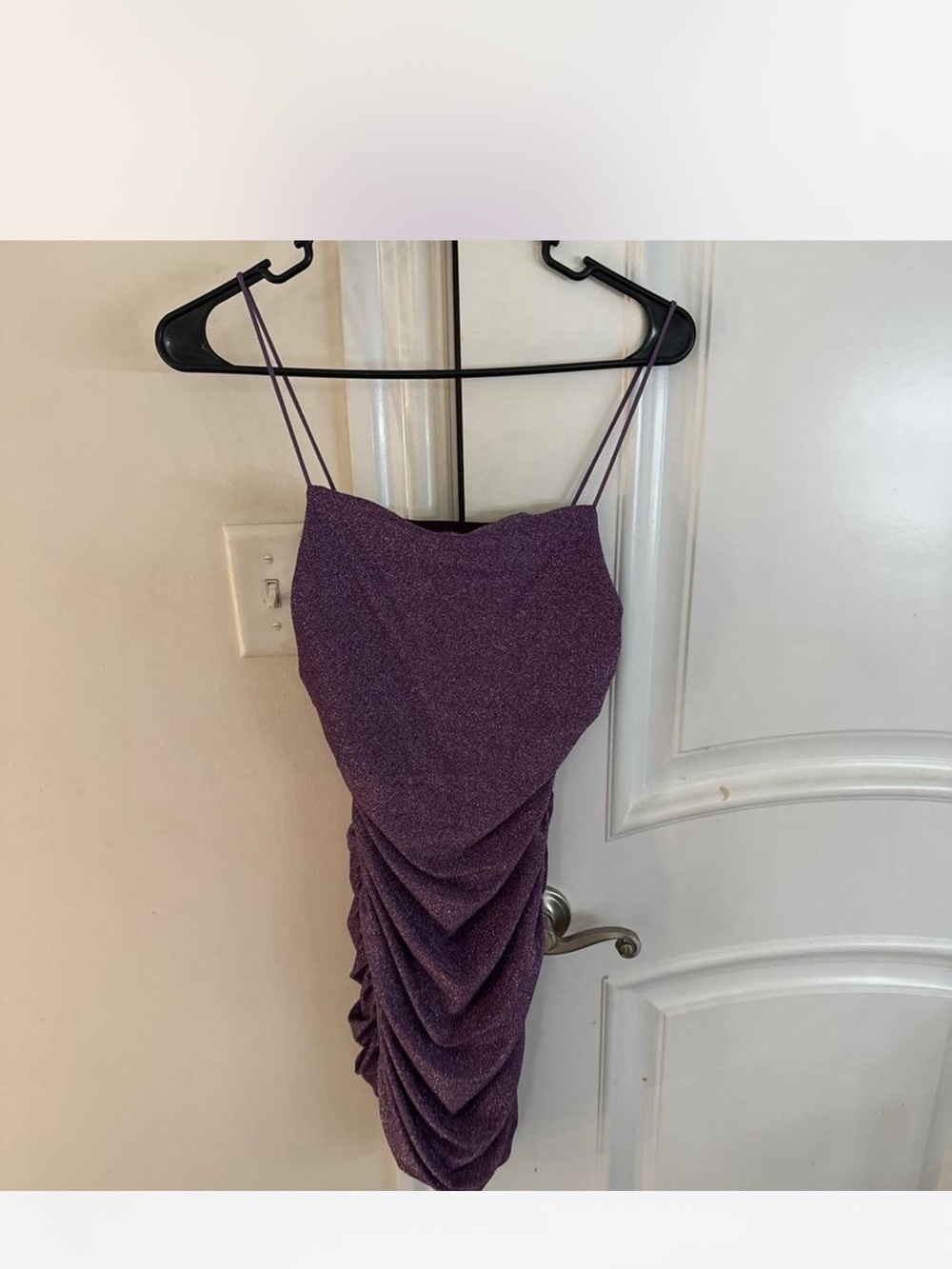 Purple Sparkle Ruched Slip Dress - Women